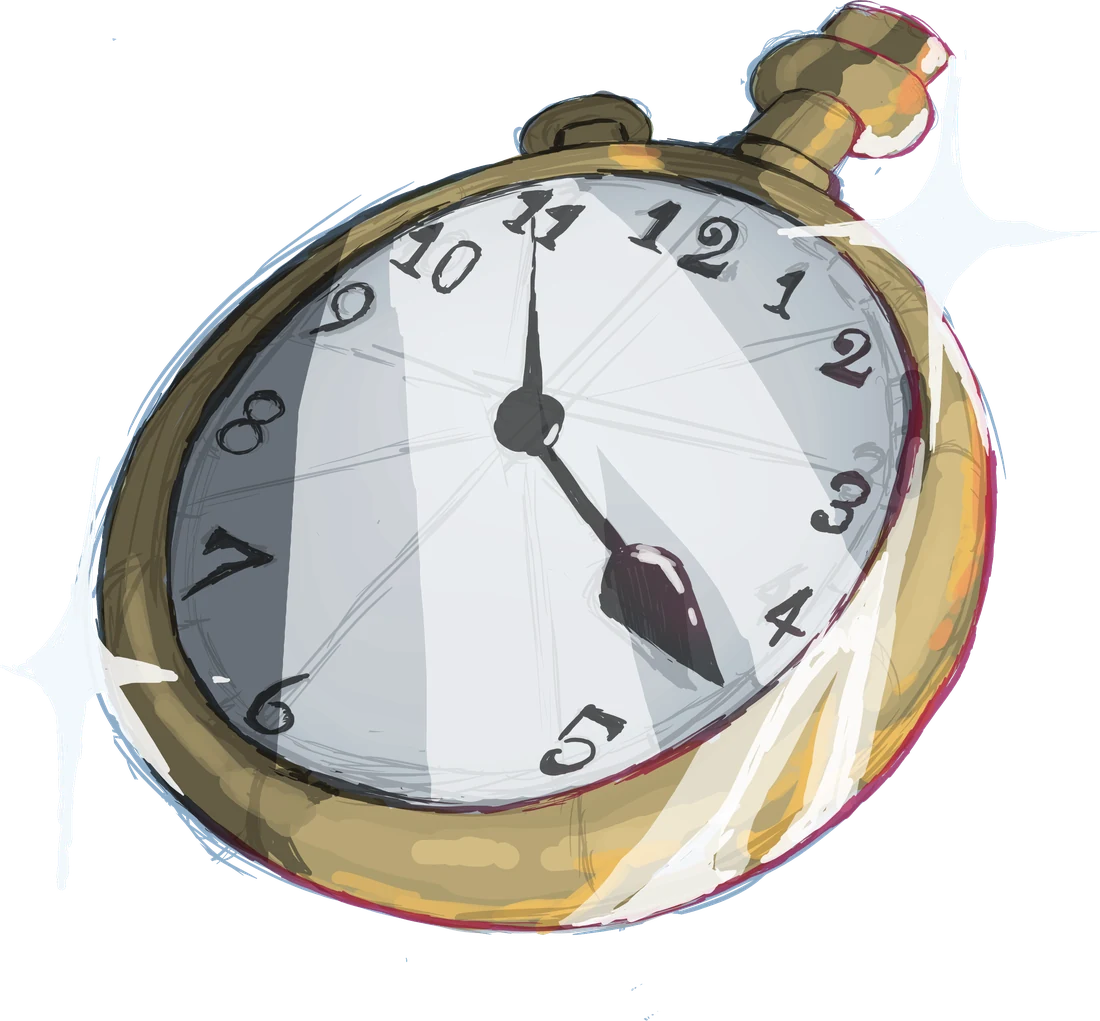 La montre à gousset dorée de Sursis, dessinée à la main